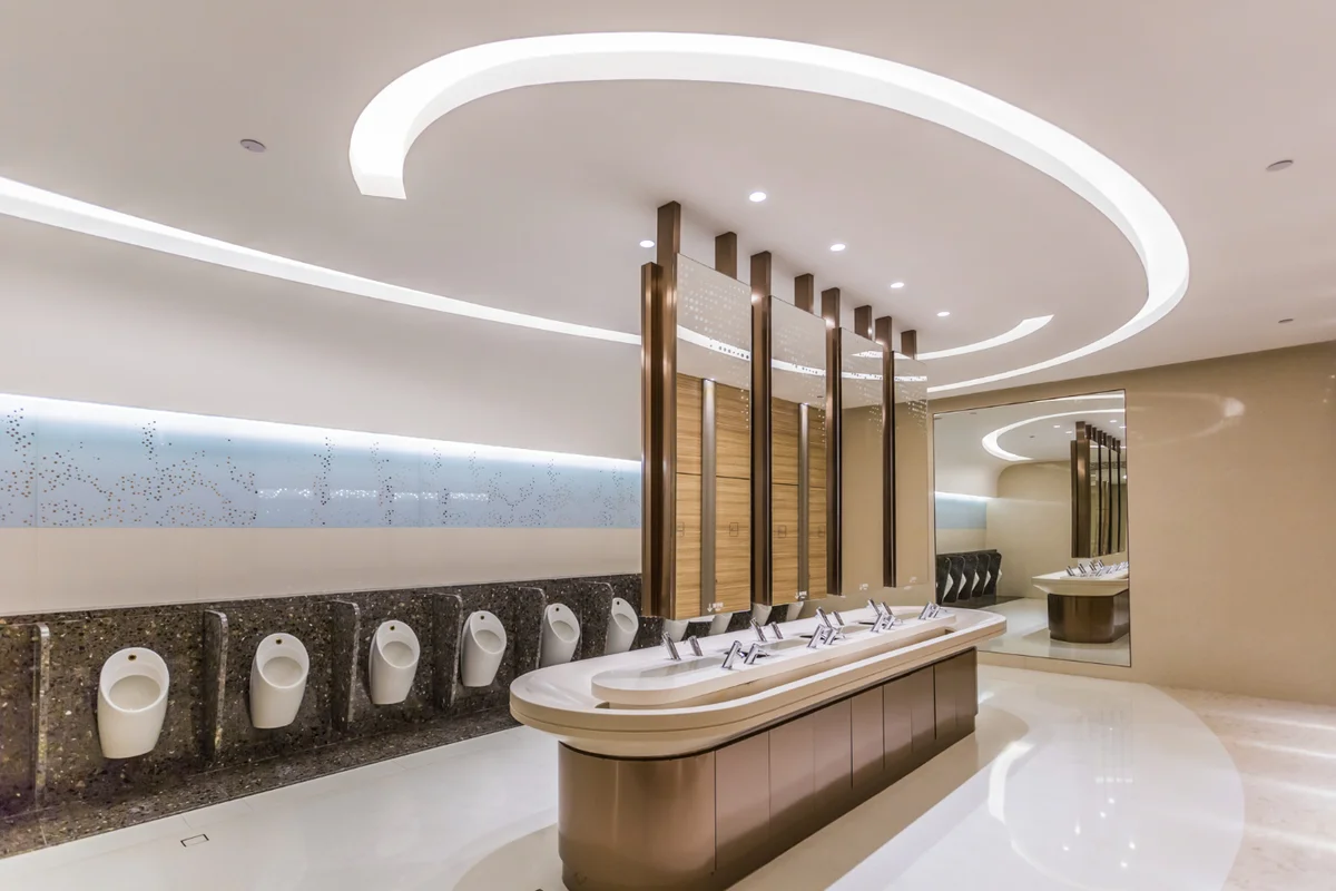 sanitisation of toilets, sinks, taps, mirrors, and floors.