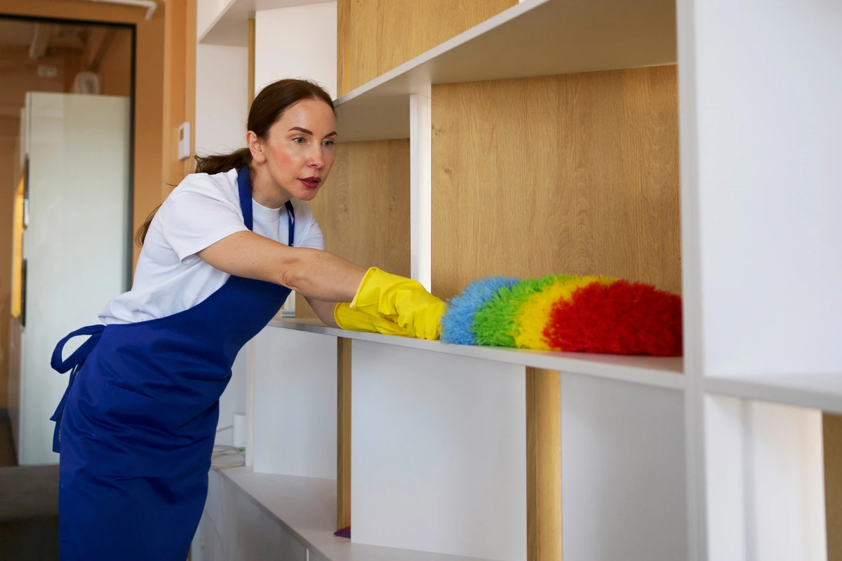 cleaner dusting shelves